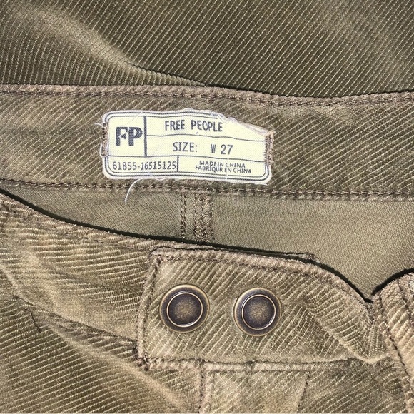 Free People Corduroy Pants Women's Size 27 Olive Green Brown High‎  Rise Stretch - Picture 8 of 10